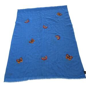 Janavi Scarf Womens Blue Butterfly Beaded Rectangle Soft Knit Cashmere